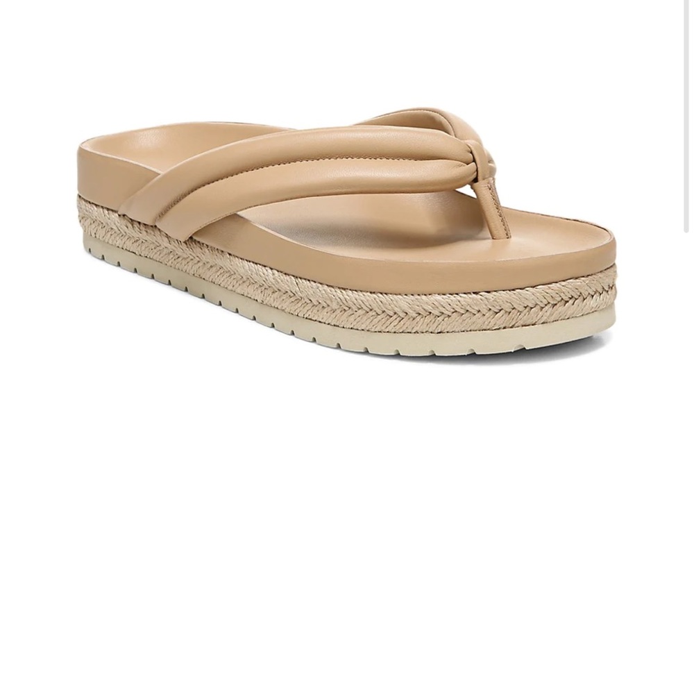 Vince Forest Leather Thong Espadrille Platform Sandals in cappuccino color; 11